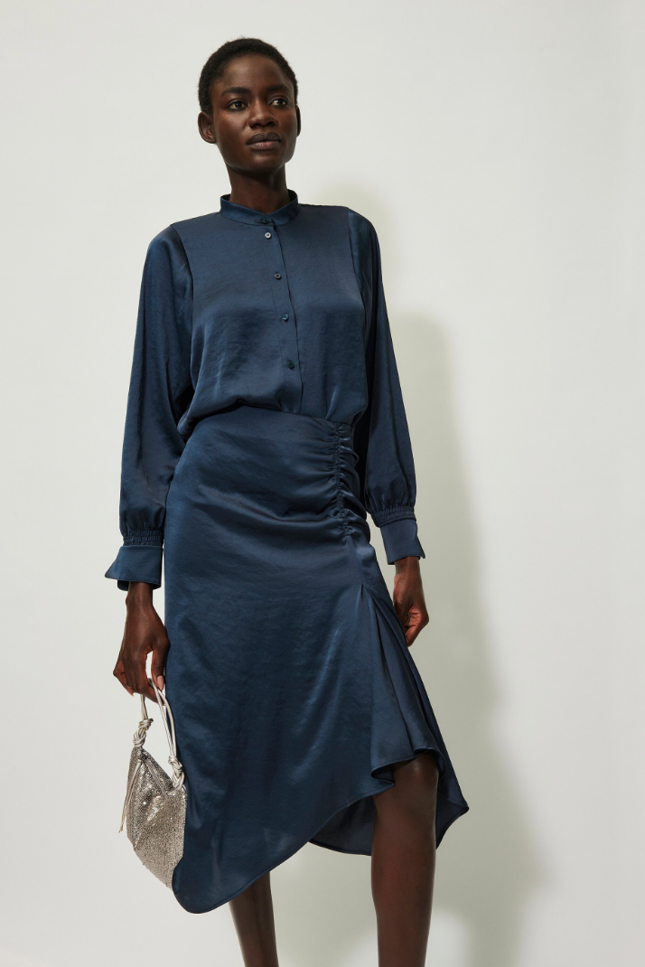 Navy satin skirt shop zara