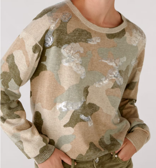 Camo Print Sweater W/Sequins