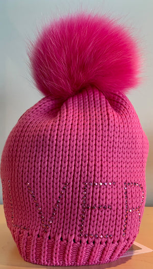 Pink Touque W/Pom Pom and Crystals