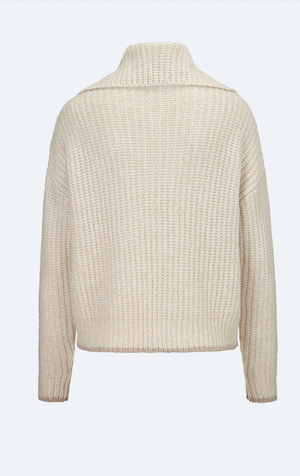 Textured Weave Sweater W/Henley Wide Collar