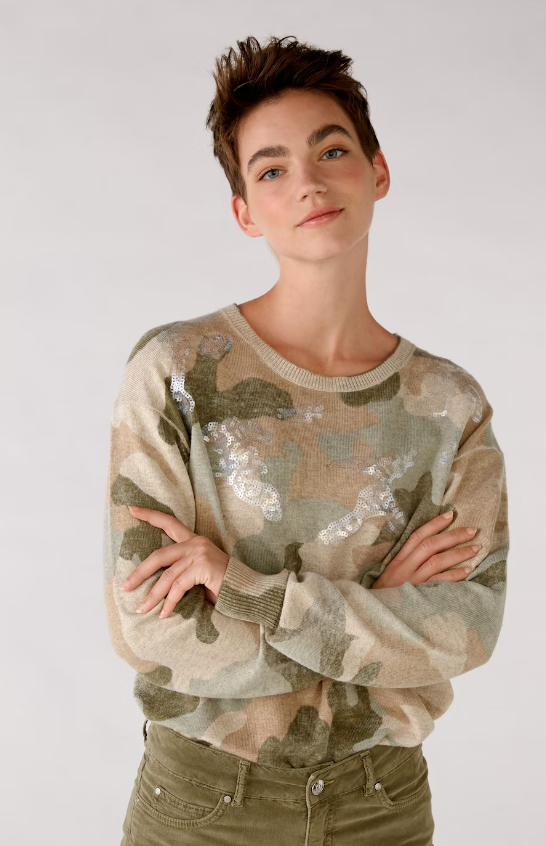 Camo Print Sweater W/Sequins