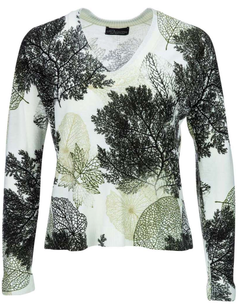 Merino Sweater Vee Neck Print