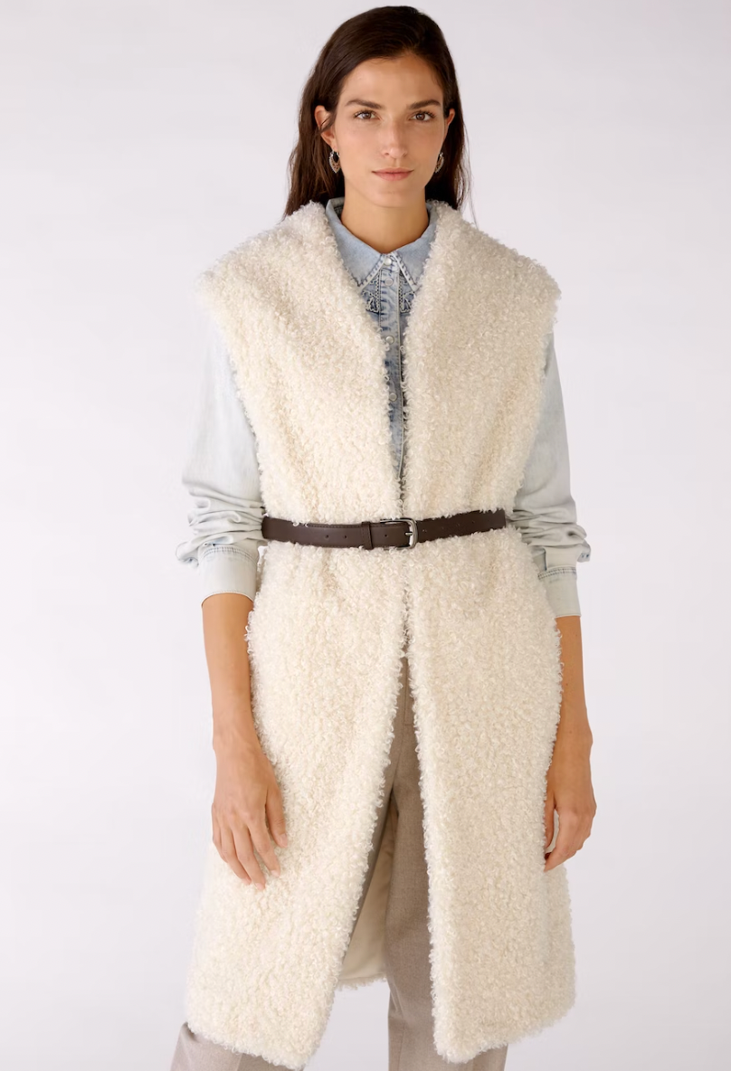 Fuzzy Faux Fur Vest Long W/Belt